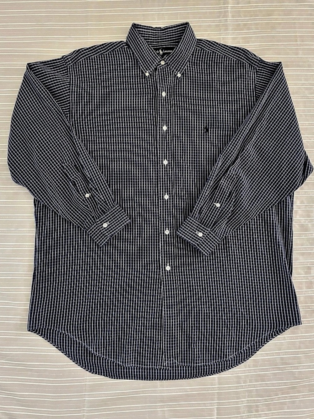 Ralph Lauren Yarmouth Checkered Cotton Button Down Blue & White XL